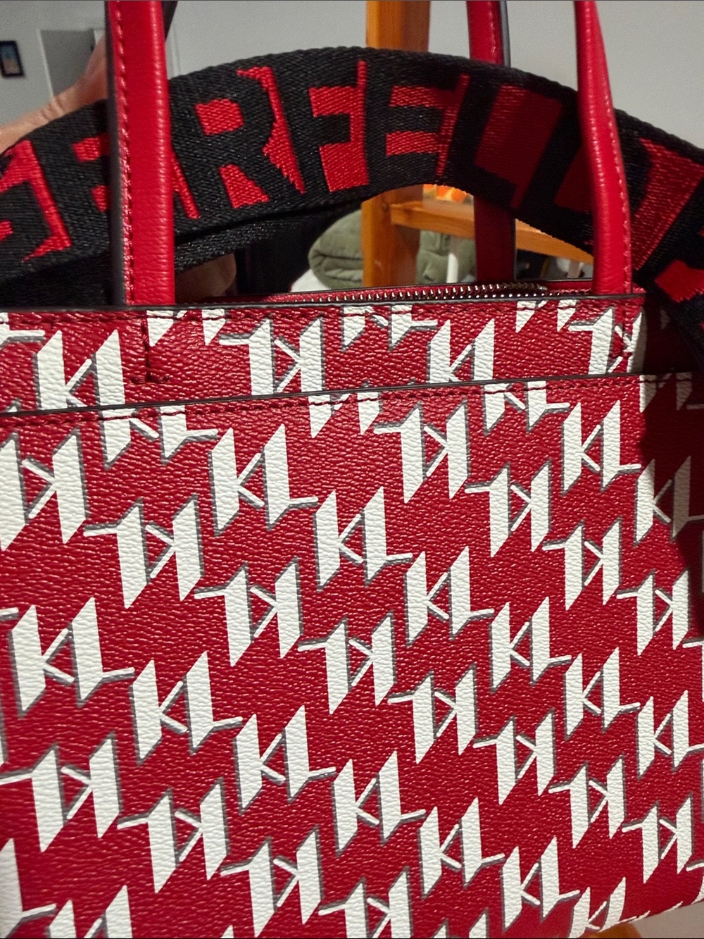 Karl Lagerfeld Red and White Logo Tote with Character Patches - Picture 3 of 3